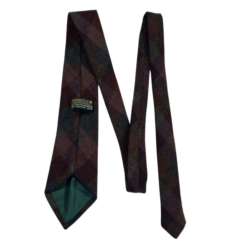 HANLY Ireland Plaid Wool‎ Tie Burgundy Green Men's Necktie Preppy Classic Luxury